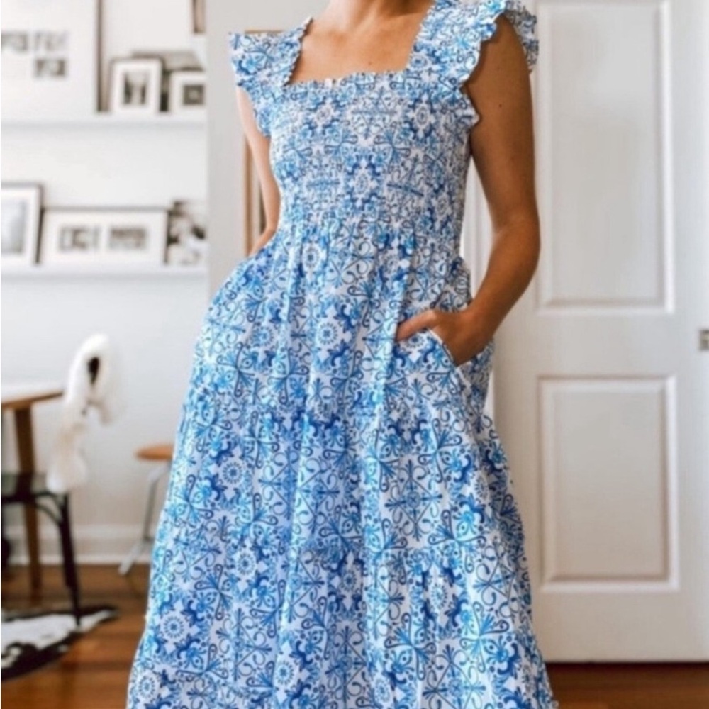 Hill House Home Ellie Nap dress blue white mosaic tile Small